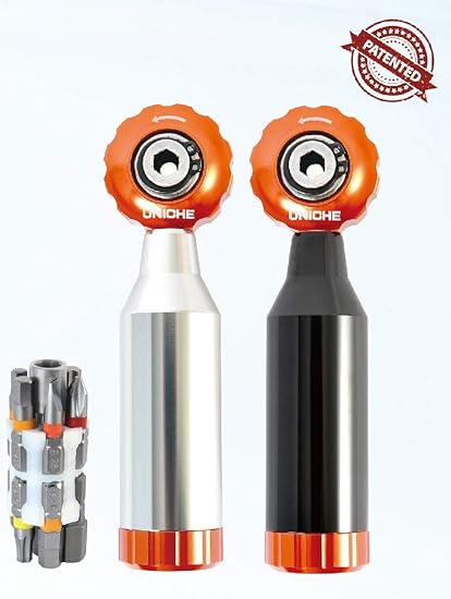 UNICHE Stepless Bicycle Ratchet Mini Tool with Reversible Function. Multitool Repair Kit Road & Mountain Bikes. Handy Wrench Tool for Bicycles + Home. Include 7 Hex bits, Extension bar, Flat4 and PH1