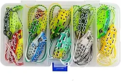 Kit 10 Iscas Artificiais Frog para Pesca – Sapo Anti Enrosco em Borracha, Isca de Superfície para Predadores + Estojo