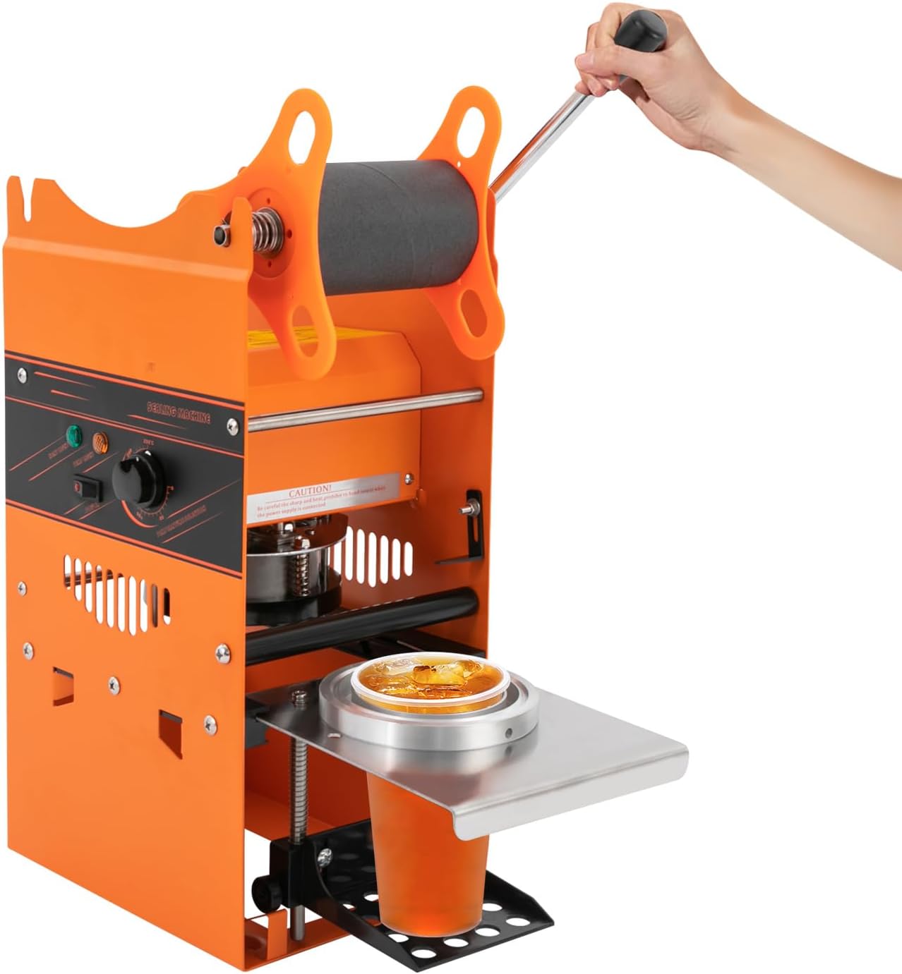 Manual Cup Sealer Machine, Manual 170mm Tall Cup Sealer, Sealer Machine, Adjustable Temperature, Dual Indicator Lights (ORANGE)