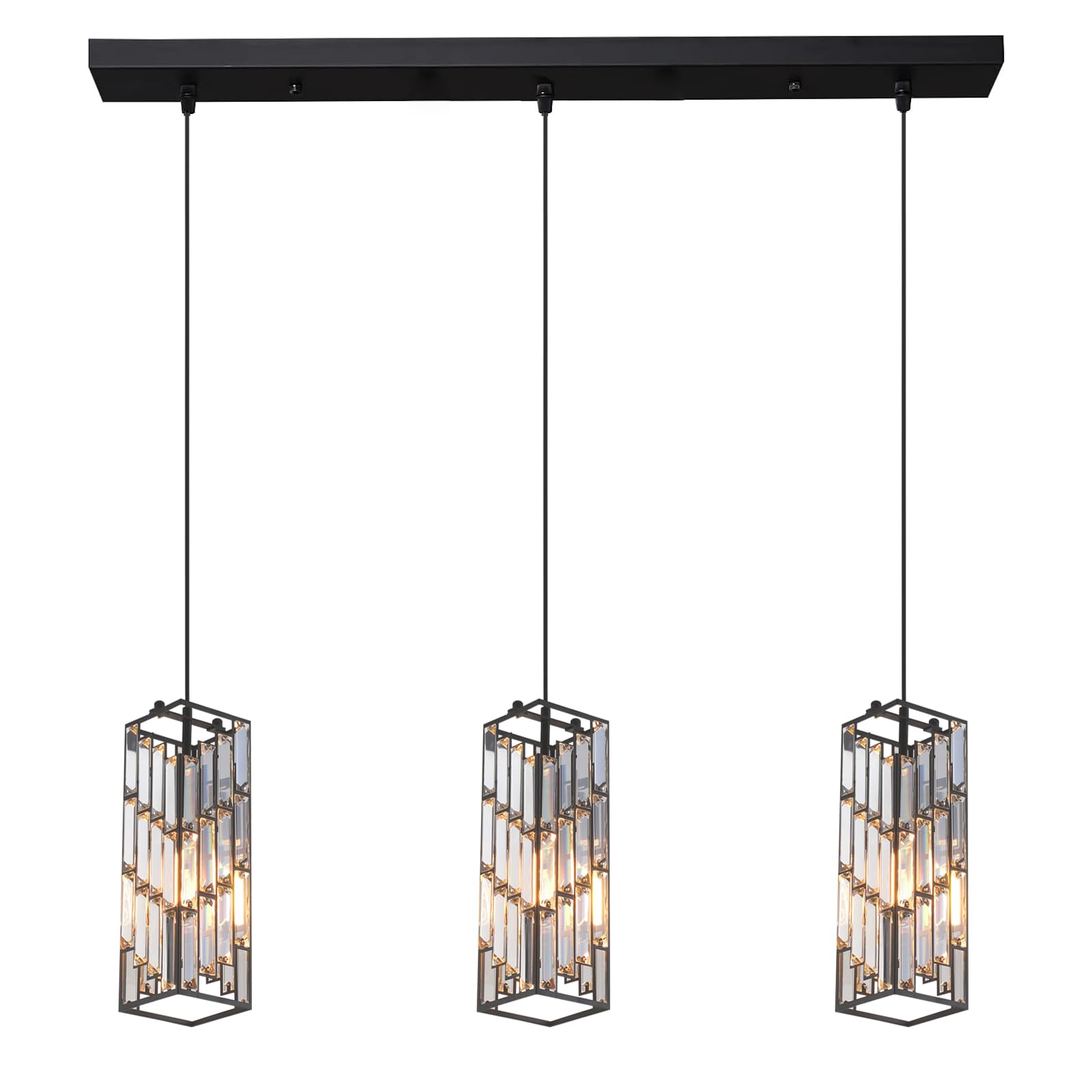 Lustre en cristal à 3 lumières et suspension moderne E27 pour îlot de cuisine