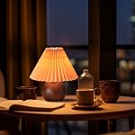 KUNJOULAM Small Pleated Table Lamp, Modern Bedside Nightstand Lamp with Coffee Lampshade, Metal Base Cute Lamp for Bedroom Living Room Home Office Decor E12 Bulb