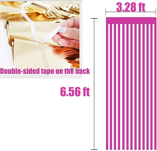 Miniatura 5 de Cortinas de flecos metálicos de oropel rosa y rojo rosa de 3.2 x 6.5 pies para fiesta temática de princesa, decoraciones de cumpleaños, serpentinas,