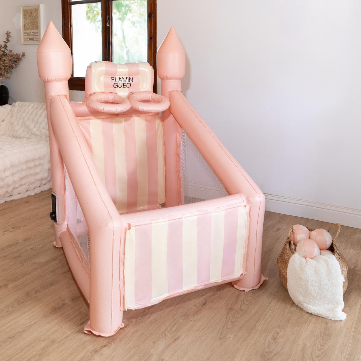 Flamingueo Aufblasbarer Basketballkorb für Kinder - Für den Innenbereich - Integrierte Luftpumpe - PVC - Rosa