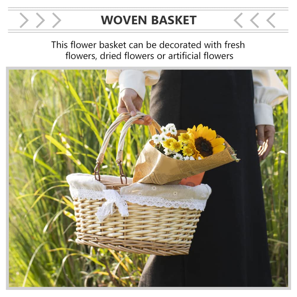 Abaodam Wicker Basket with Handle - Woven Picnic Basket Willow Woven Braided Storage Baskets - Wicker Flower Baskets for Storage Easter Picnics Home Decor