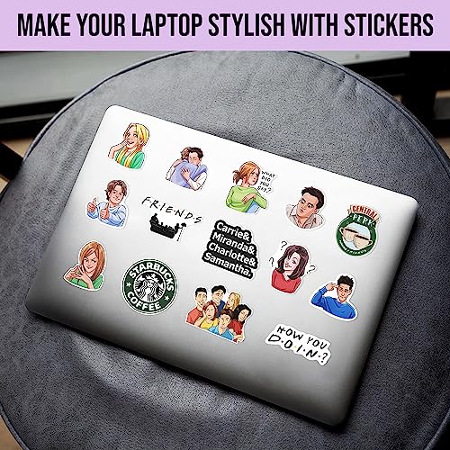 Image of FlyBuyHub Friends Web Series Aesthetic Vinyl Journal Stickers for Phone Case, Laptop, Notebook, Water Bottle, etc - Self-Adhesive Set of 50 Glossy and Waterproof Stickers