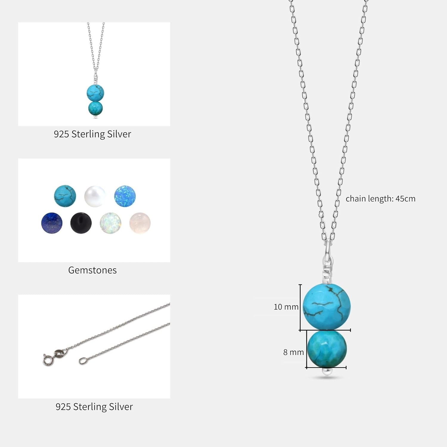 925 Sterling Silver Gemstone Necklace for Women - Birthstone Necklace for Women - Silver Jewelry for Women - Gemstone Jewelry for Women - Statement Necklace for Women