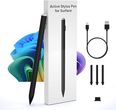 Surface Pen Touch Pen for Surface Windows 11AI+PC 4096 Pen Pressure Sensing/Magnetic Adsorption/Ultra Sensitive Palm Rejection/Lightweight Wear-Resistant/Right Click/Eraser/Auto-Off/Type-C Fast