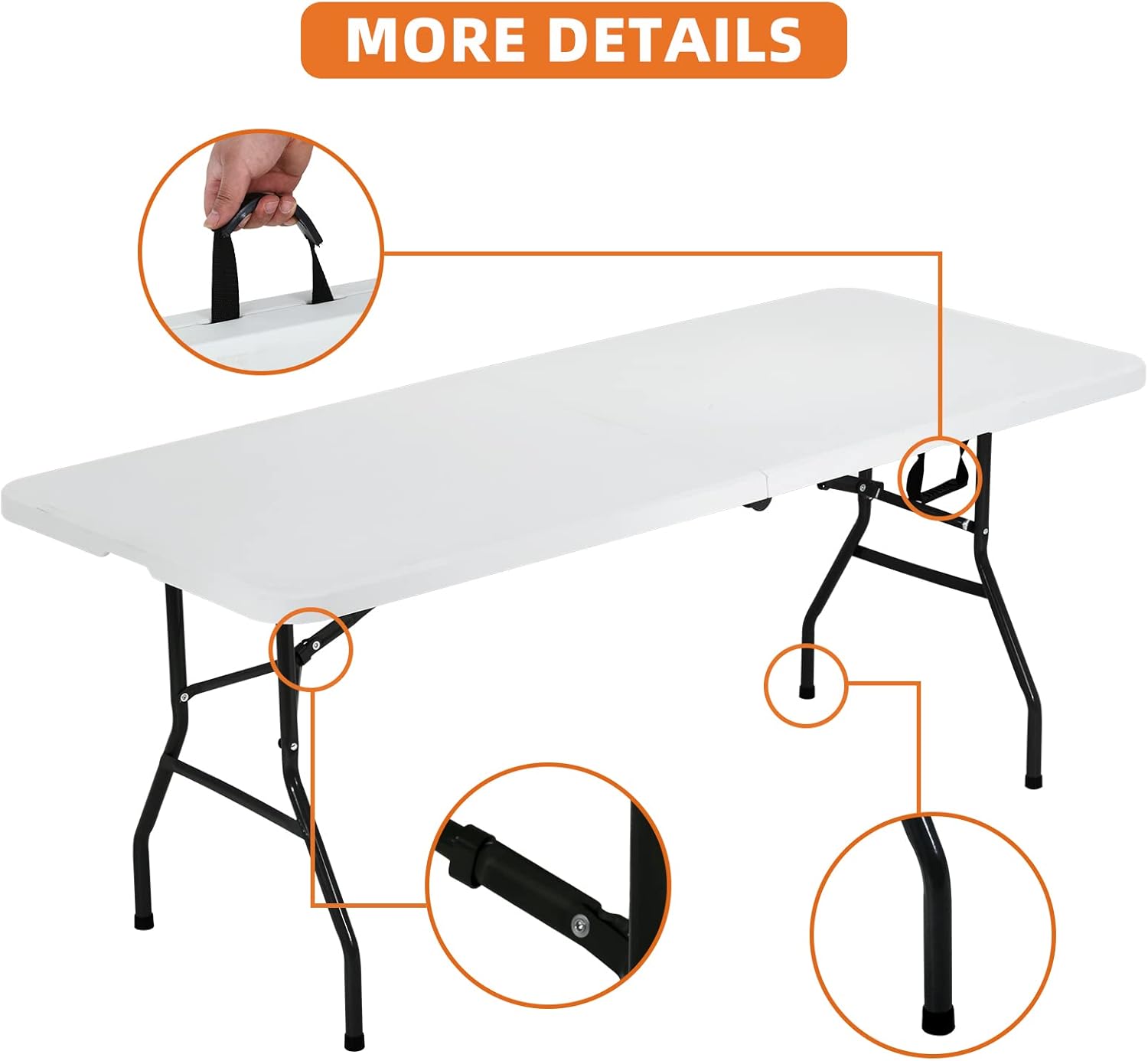 Hkeli 6 FT Folding Table Heavy Duty Plastic Indoor Outdoor Portable Fold Up Party Dining Table Utility Camping Table Hold Up to 500 LBS White : Home & Kitchen