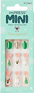 KISS imPRESS Mini Press-On Nails Manicure for Kids, Christmas Tree Design, Raindeer, Snowflakes, Beginner Nail Art Set with Nail File & 20 Fake Nails