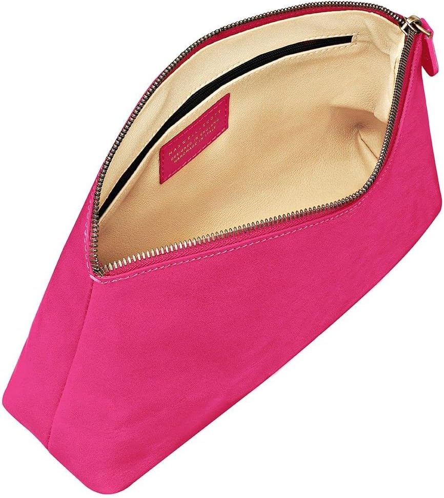 Maxwell Scott - Personalized Womens Luxury Leather Large Makeup Cosmetic Bag - The Chia Large Nappa - Hot Pink