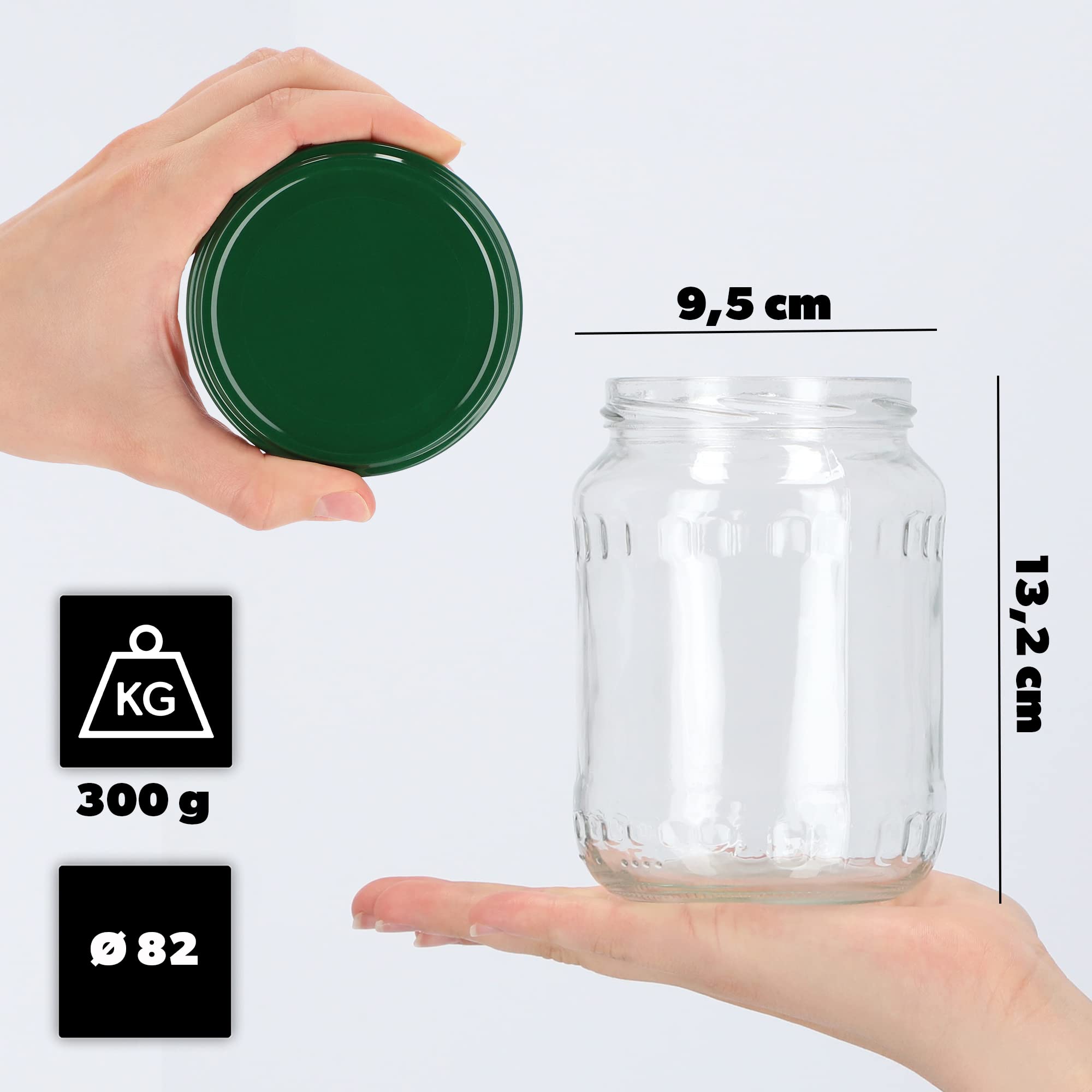 KADAX Set di 16 grandi barattoli in vetro 720ml Ø82 verde – tappo a vite ermetico, per conserve, sottaceti, verdure lacto-fermentate e marmellate fatte in casa