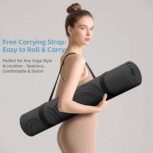 Miniatura 6 de Tapete de yoga grande de 76 x 40 x 0.4 pulgadas, extra ancho y grueso, antideslizante, versátil para estiramiento, estudio de yoga, gimnasio, hogar