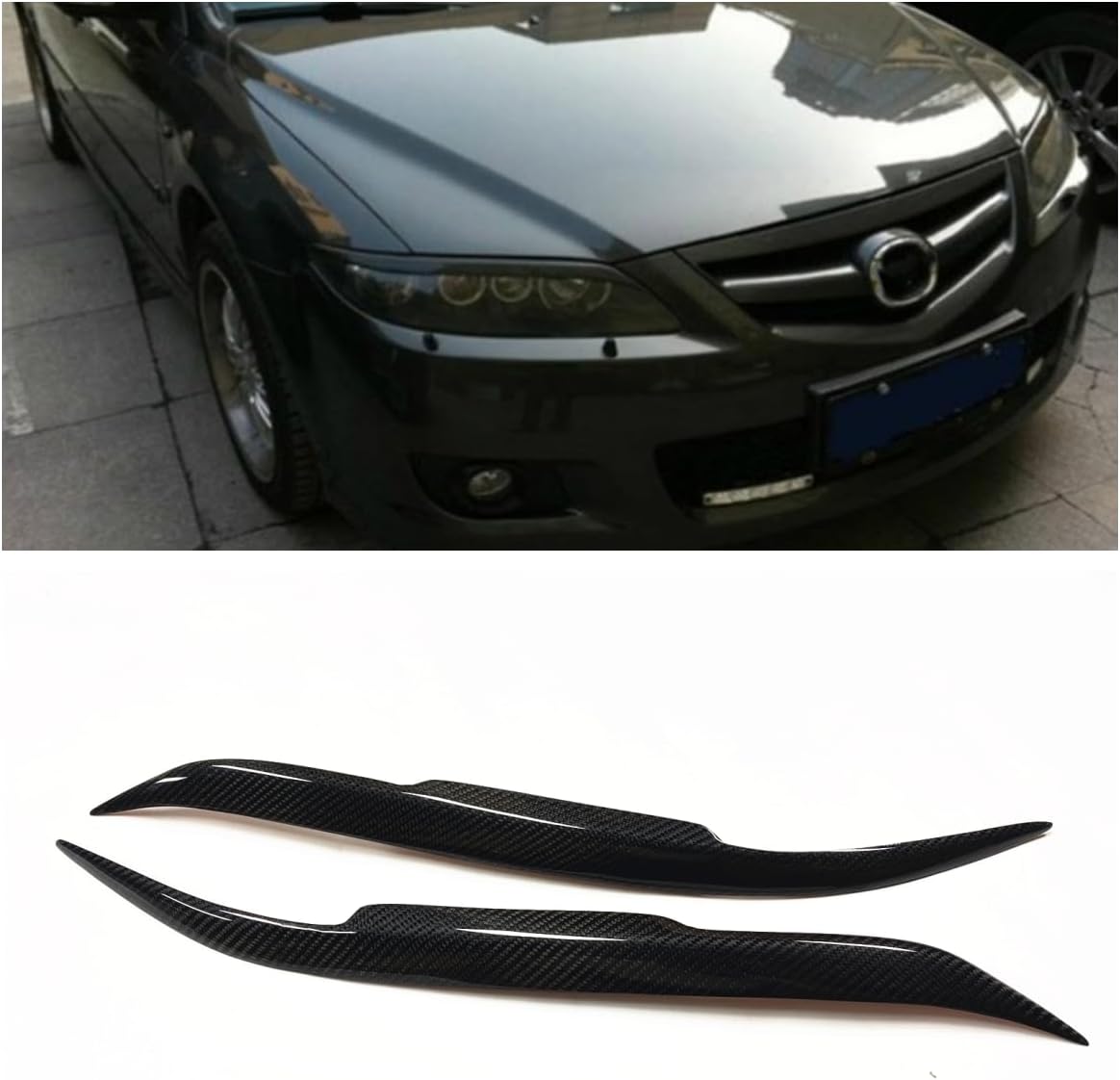 For 2003 2004 2005-2013 Mazda 6 Black Headlight Eyebrow Eyelid Cover 2PCS