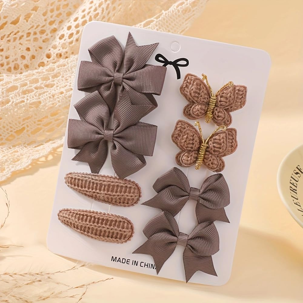 Lot de 8 pinces à cheveux vertes pour bébé fille de 4,3 à 6,3 cm - Pinces à cheveux en ruban gros-grain - Barrettes à cheveux en forme de papillon tricotées - Accessoires pour nourrissons et
