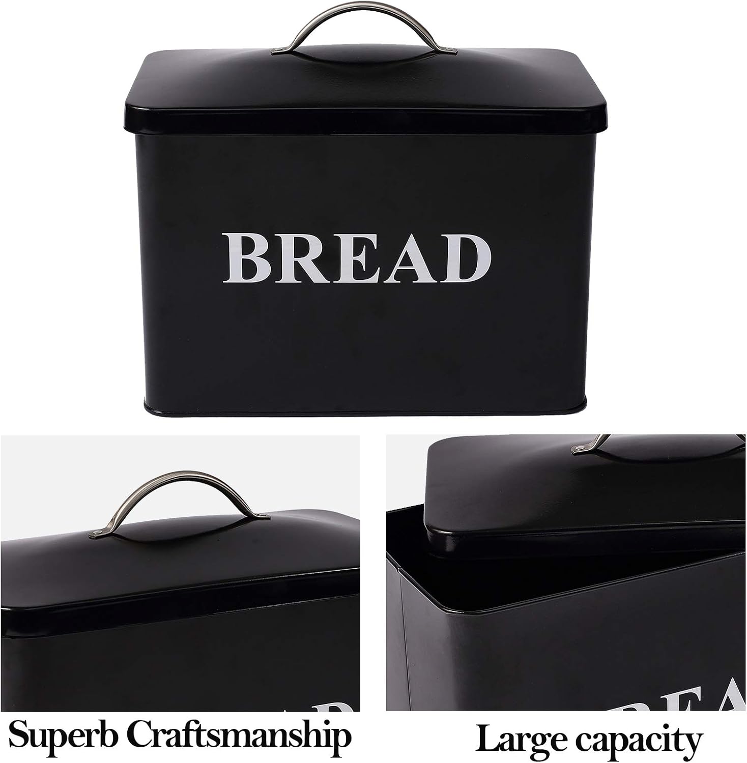 ayacatz Extra Large Space Saving Vertical Bread Box - Holds 2 Loaves - Cream Extra Large Breadbox Bread Holder - 13"(L) x 7"(W) x 9" (H) - Black with BREAD Lettering