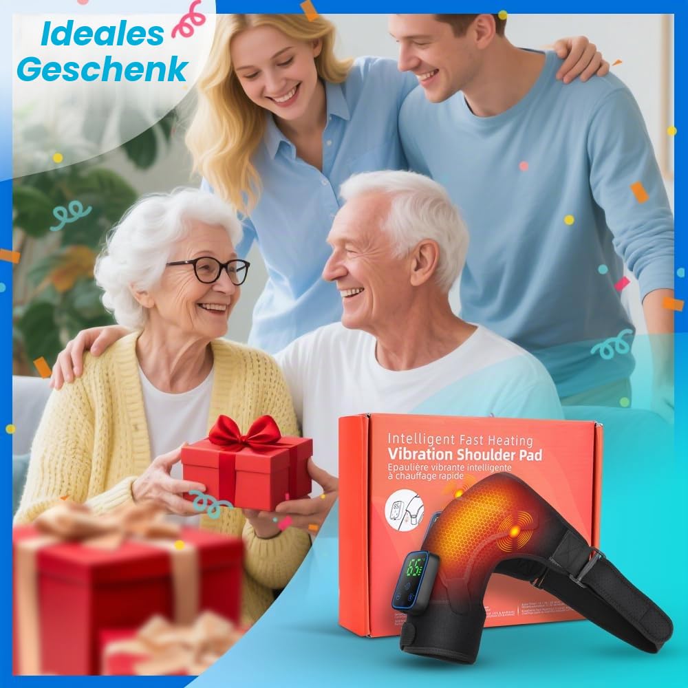 Schultermassagegerät mit Heizung & App, 7 Temperaturen (40 – 70 °C) & 3 Vibrationsmodi – 5000 mAh wiederaufladbar – kabelloses Massagekissen für Schultern, Nacken & Rücken (1 Stück)