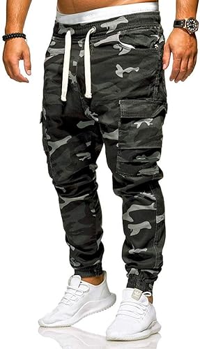 Miniatura 1 de Pantalones de camuflaje para hombre a la moda con cordón con múltiples bolsillos ajuste relajado para entrenamiento pantalones cargo