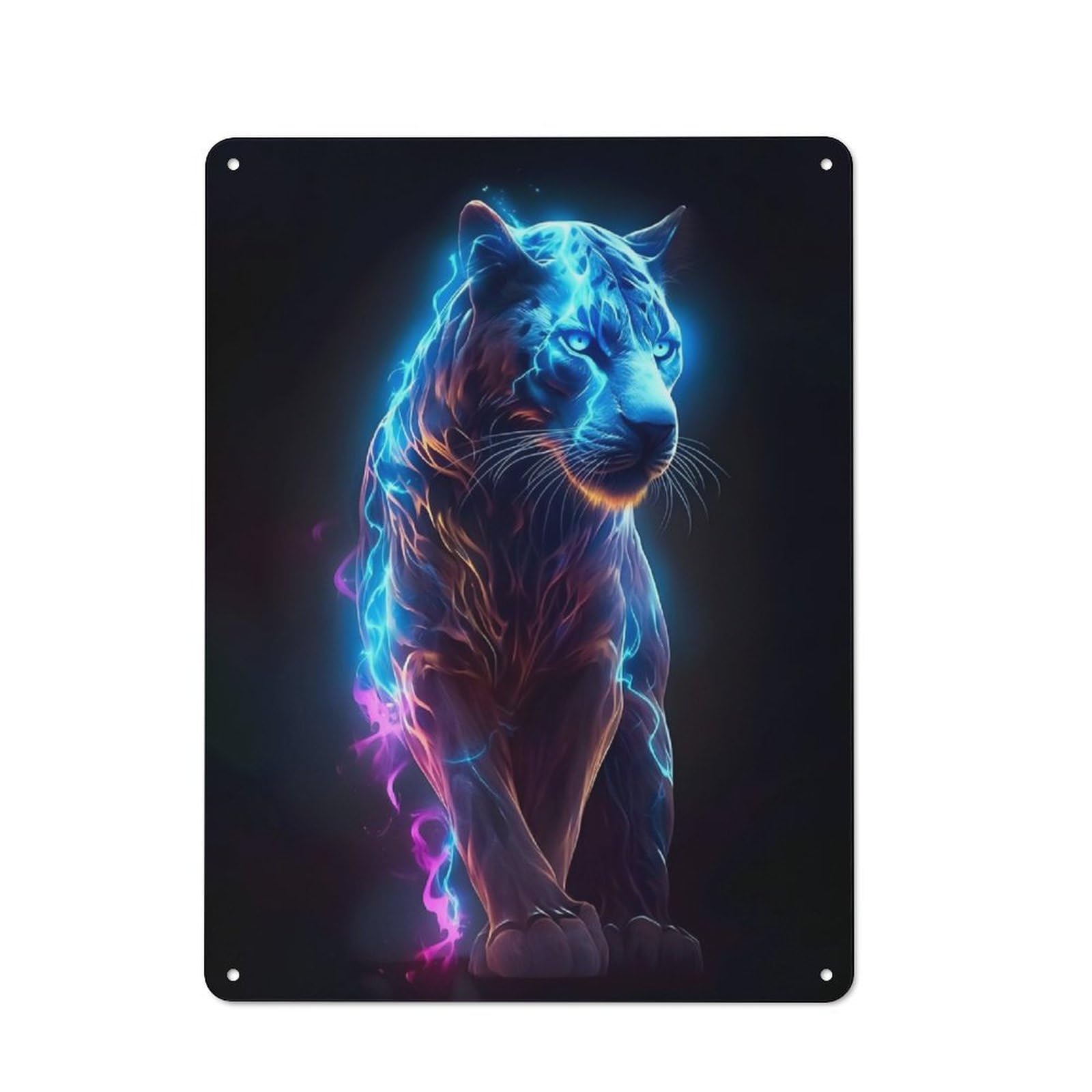 Junmoney The Glowing Tiger For Lounge Or Reading Corner, Rustic Tin Sign 40X30cm, For An Autumn Update To Lounge And Reading Corner