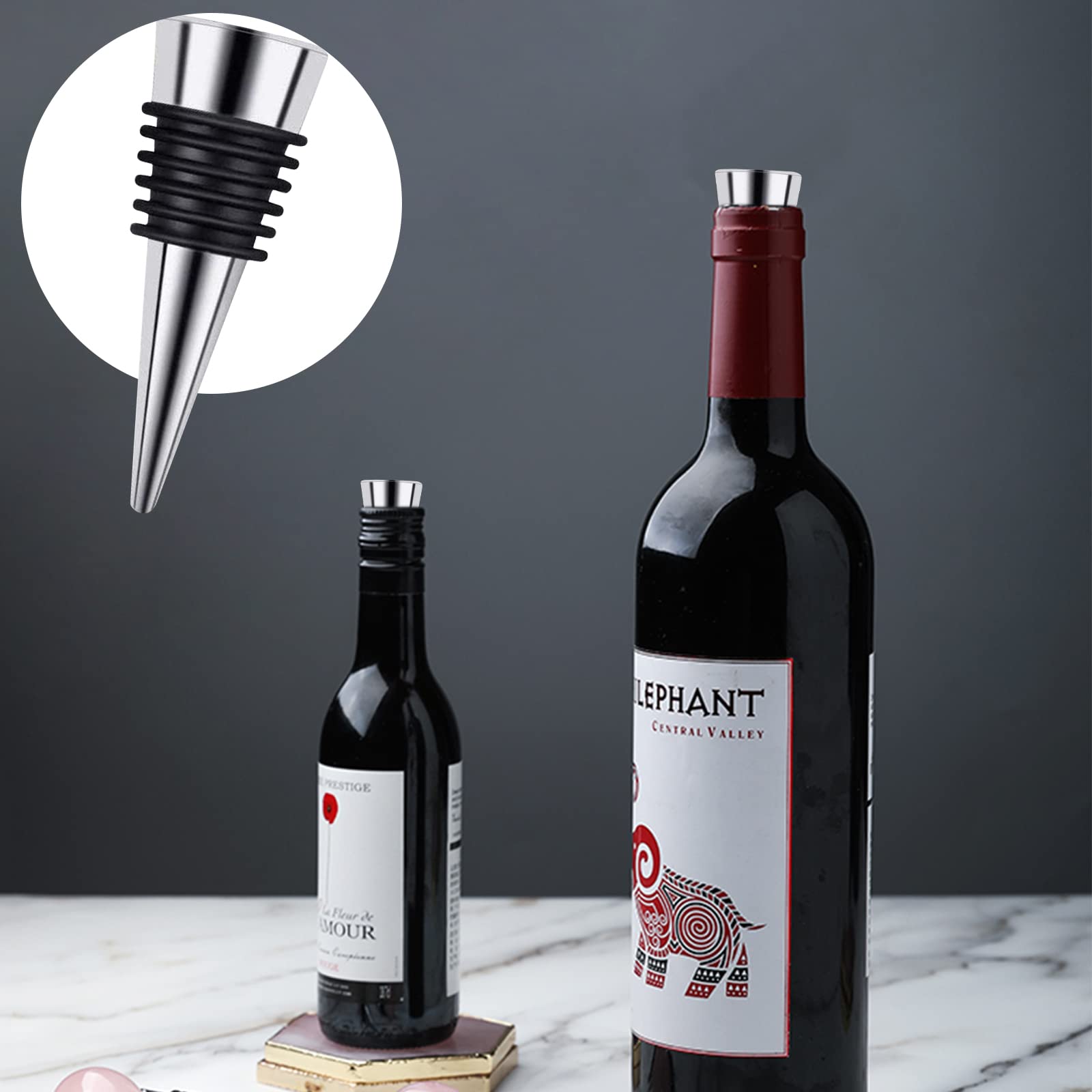Tappi per bottiglie di vino e bevande in acciaio inox con sfera progettata per bottiglie di vino e bottiglie di vino affusolate per riporre oggetti fai da te (50)