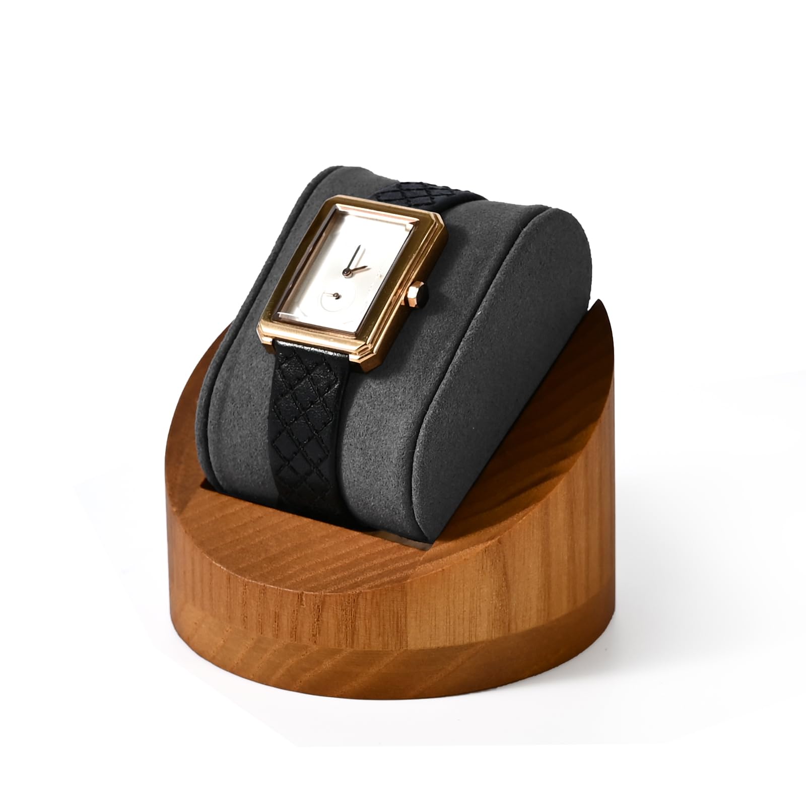 Oirlv In Legno Massiccio Rotondo Scatola Degli Orologi Porta Orologi Con Cuscino Scatola Per Orologi(Grigio Scuro)