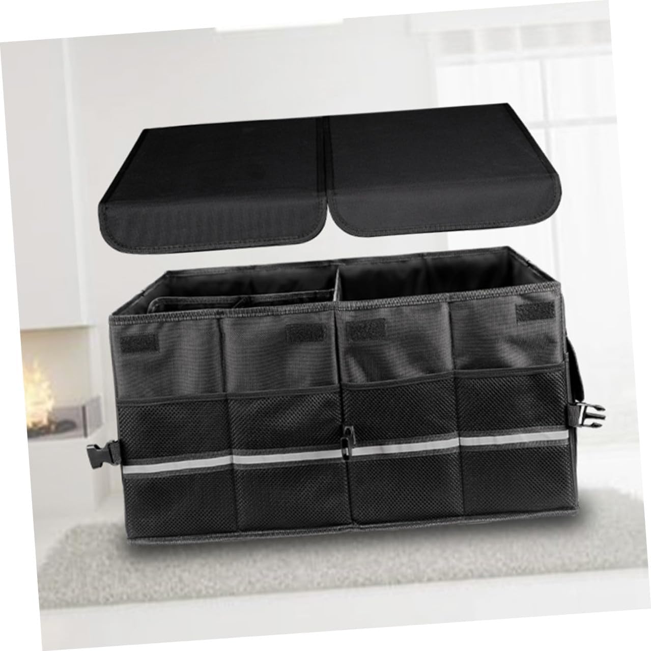 Car Foldable Container Trunk Organizer Black – Multi-compartment Car Storage Box for Suv and Sedan, Portable Auto Trunk Storage Case for Vehicle Organization and Cargo Management