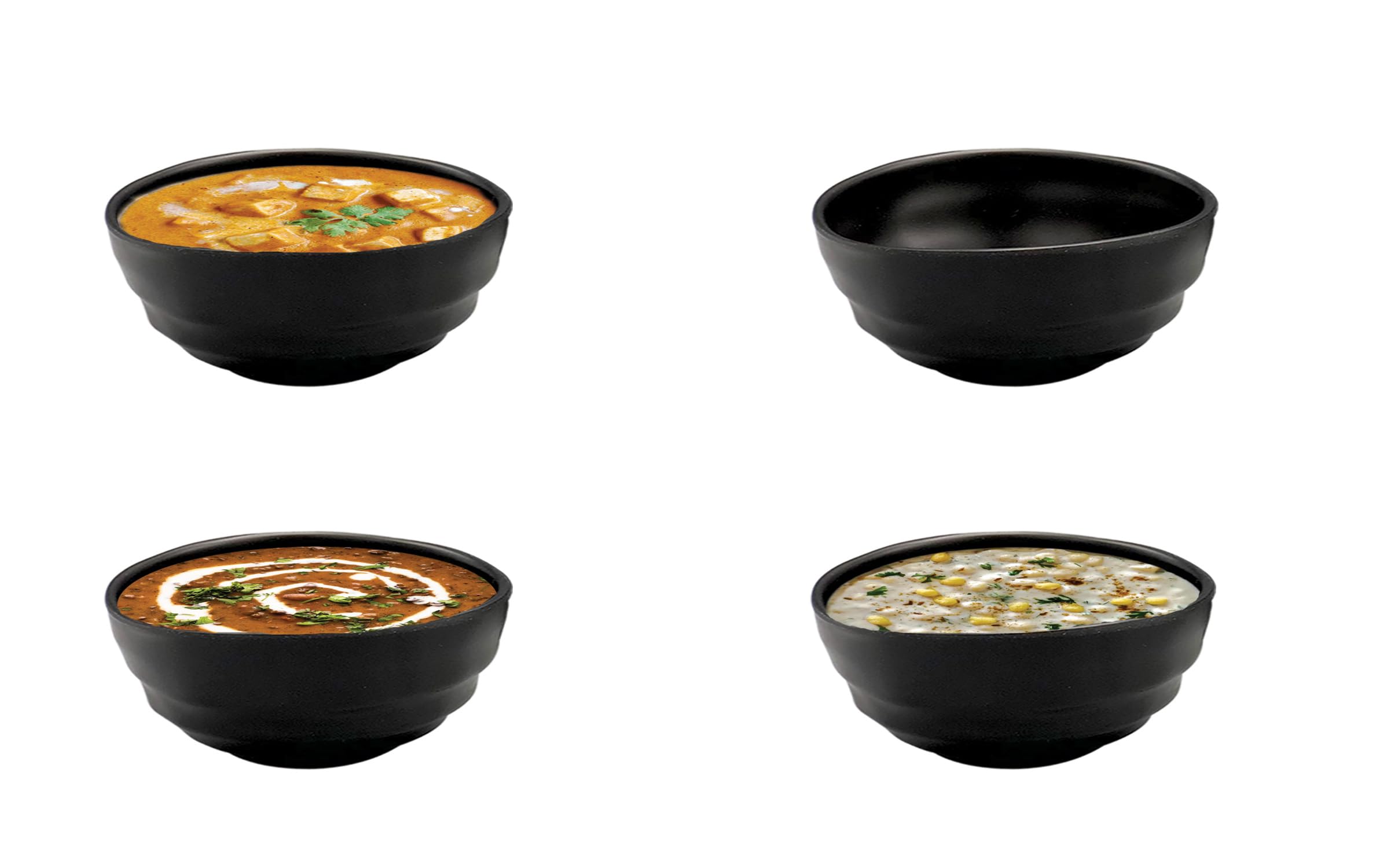 ZIDO 4 Pcs. Melamine Serving Bowl for Snacks, Salad, Soup, Ice Cream, Gravies, Vegetables, Namkeen, Cereal, Fruits, Maggi, Pasta, Dry Fruits, Desert etc