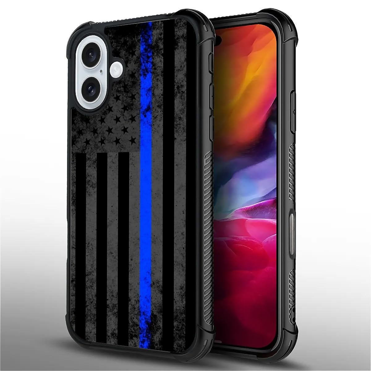 Toulas Compatible with iPhone 16 Plus Case,Blue Line USA Flag Ultimate Protection: Back+Soft Silicone Acrylic TPU Design for Shockproof Fall