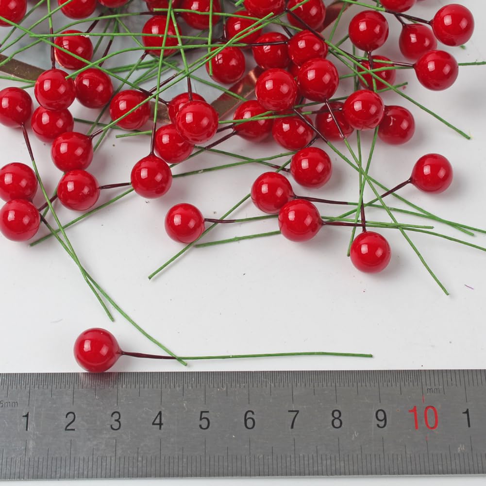500 sztuk sztucznych czerwonych jagód, mini łodygi jagód, jagody, dekoracyjne gałązki z jagodami ostrokrzewu, na Boże Narodzenie, wesele, choinkę, wieniec z kwiatów, dekoracja DIY, 20 mm