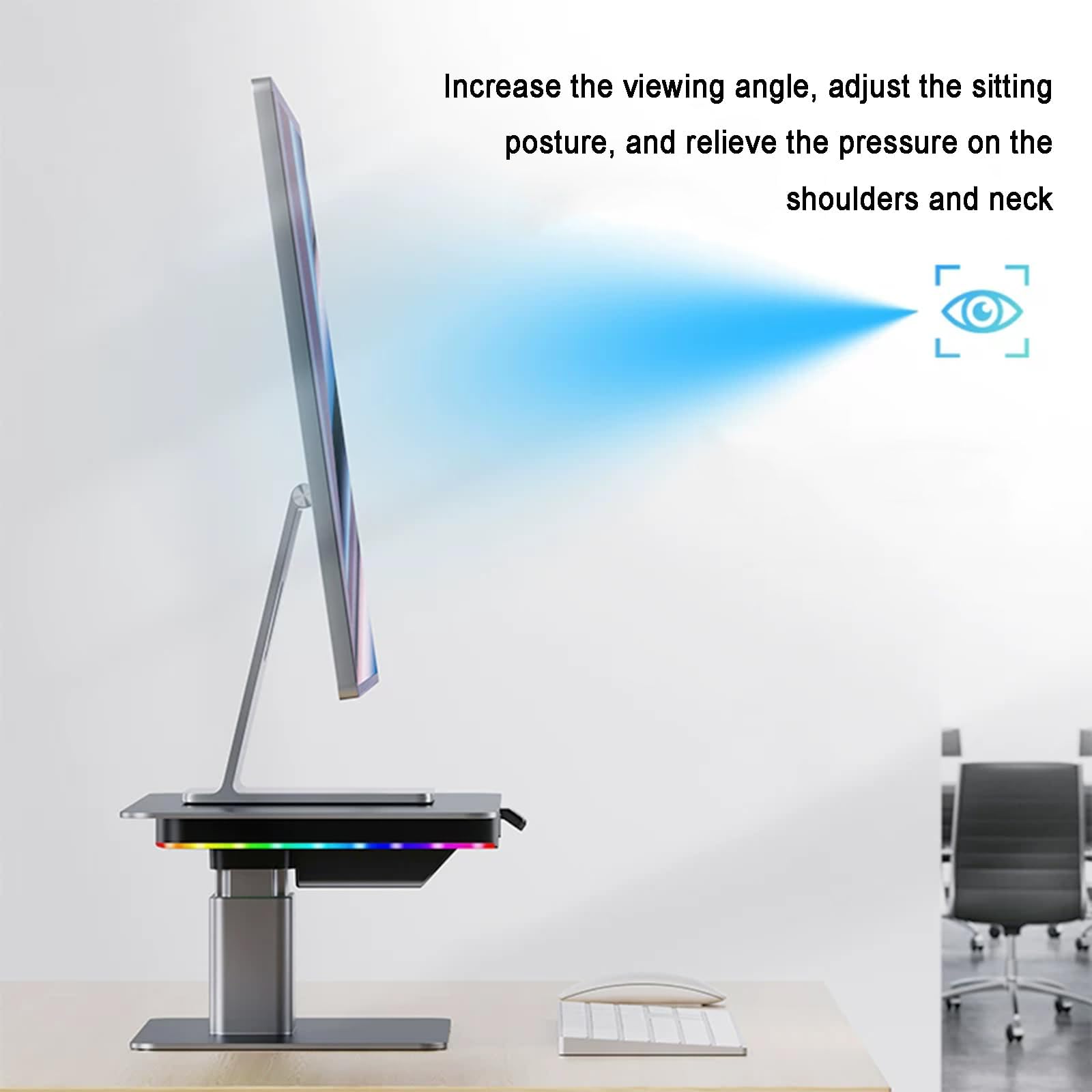 Supporto Rialzato per Monitor da Scrivania, Supporto per Computer in Alluminio Regolabile in Altezza con Hub USB 3.0, Illuminazione RGB, capacità di Carico 44 Libbre (20 kg) per Pc, Laptop