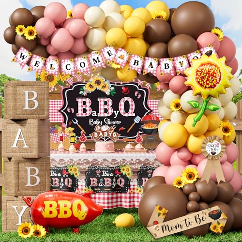 Pink BBQ Baby Shower Decorations Its a Baby Q Baby Shower Decorations for Girls Set Barbecue Theme Balloon Garland Backdrop BabyQue Tablecloth for Summer Picnic Baby-Q Baby Girl Shower Kit