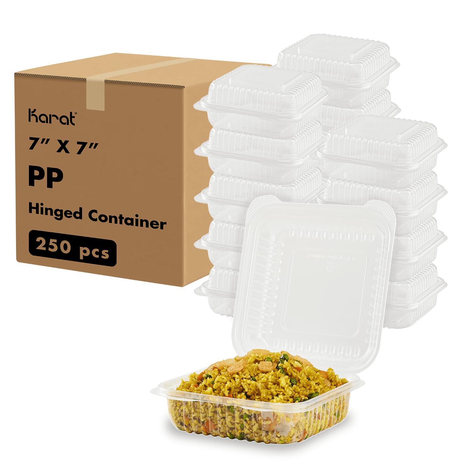 Karat FP-HC77PP-1C 7''x7' PP Hinged Container (Case of 250)