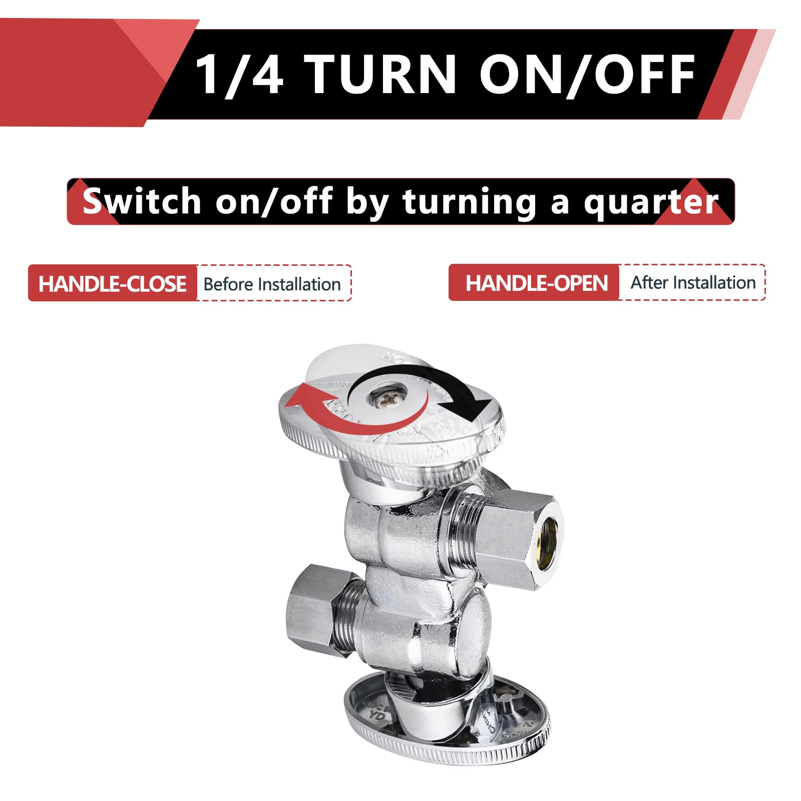 EFIELD 10PCS 1/4-Turn Dual Angle Stop Valve 1/2" Fip Inlet X 3/8" X3/8 - Foto 7