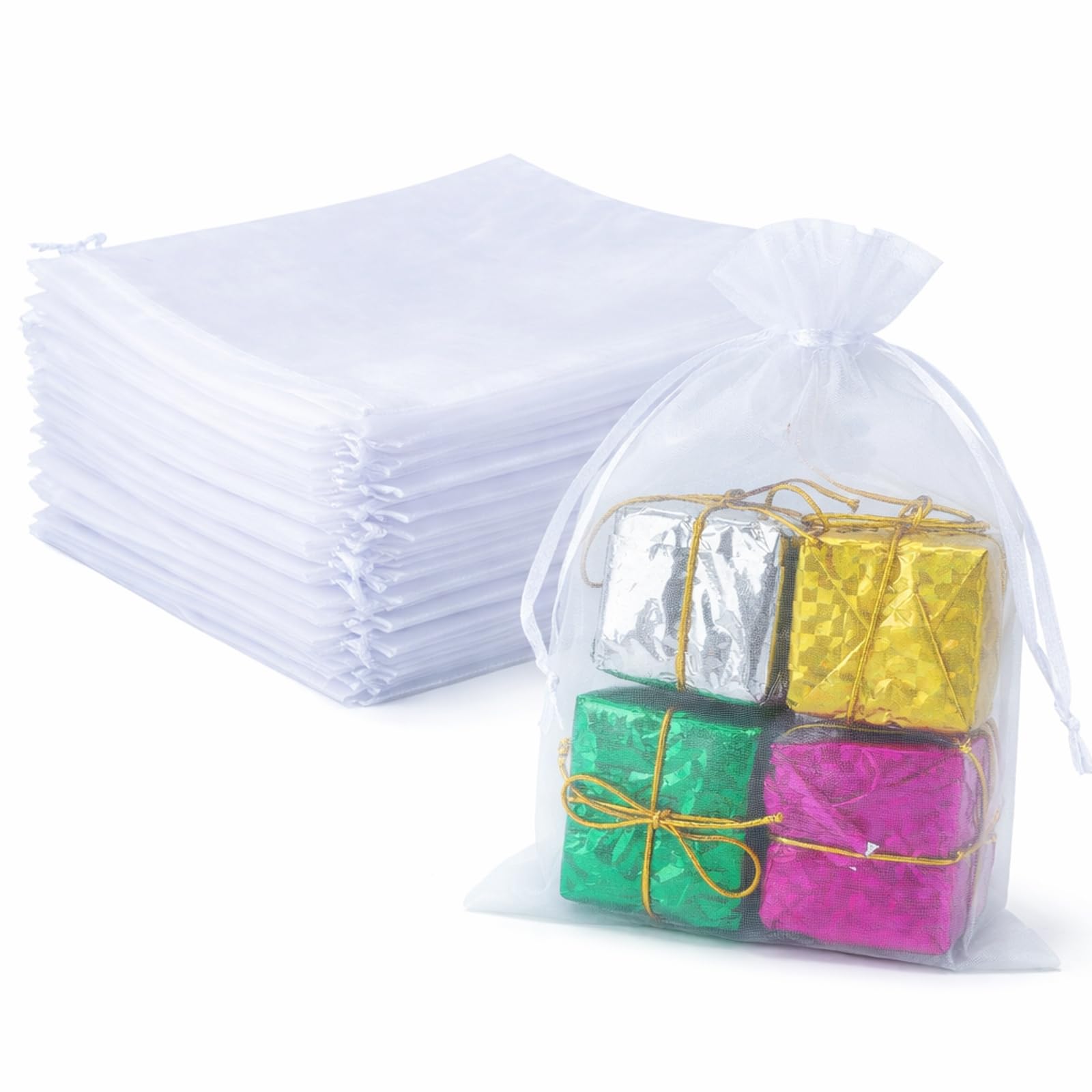 G2PLUS White Organza Gift Pouches - 7x9 CM Small Organza Favor Bags, 50 PCS Wedding Jewelry Bags - Clear Mesh Pouches for Wedding, Christmas, Birthday, Anniversary — view 15