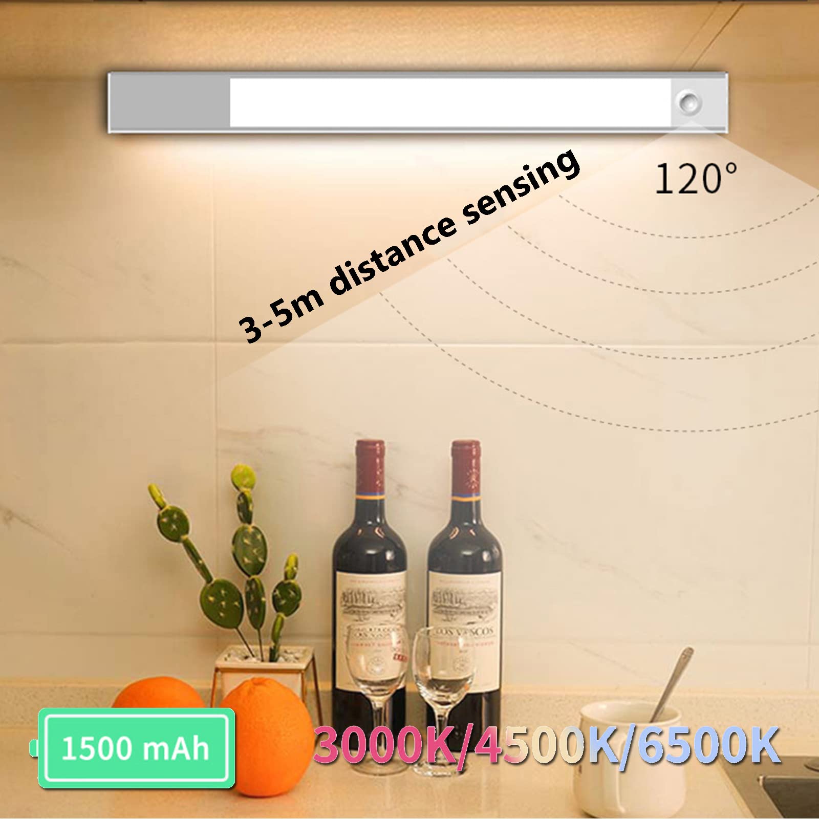 Luz Armario, Luces LED Sensor De Movimiento, Luz De Dormitorio Con Cinta Adhesiva Magnética, 64/104/124LED Luz Inalambrica USB Recargable Para Cocina Escaleras Bajo Armario Pasillo,40cm
