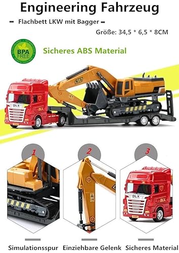 Miniatura 2 de ZUKULIFE Conjunto de juguetes de camión de construcción, vehículos de sitio, excavadora de camión de plataforma plana, remolque, regalo