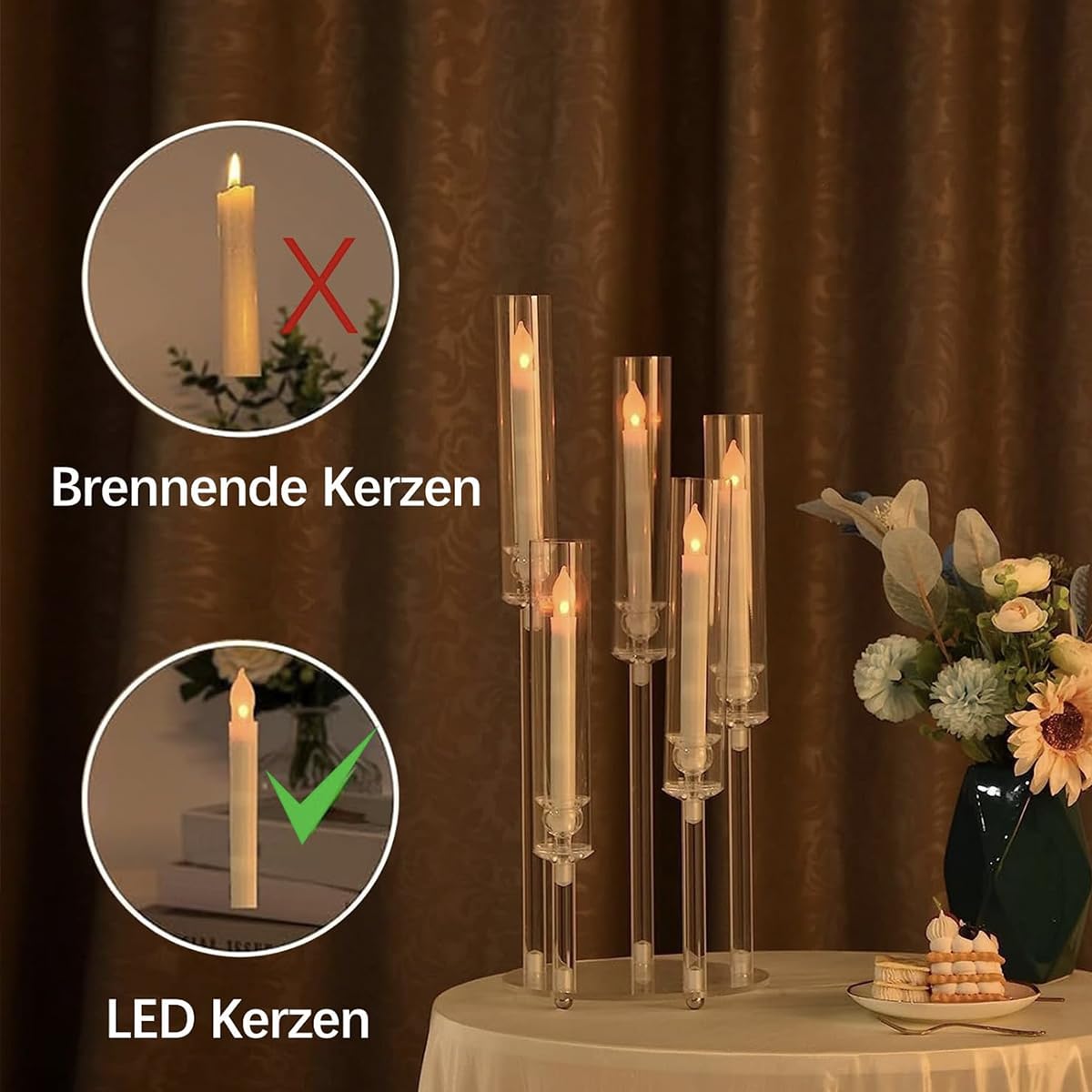 5 Braccio acrilico chiaro candelabro centrotavola per matrimonio, portacandele cono con paralume acrilico per Natale casa festa di compleanno tabella regali di Pasqua (Fit 2,2 cm candele led)