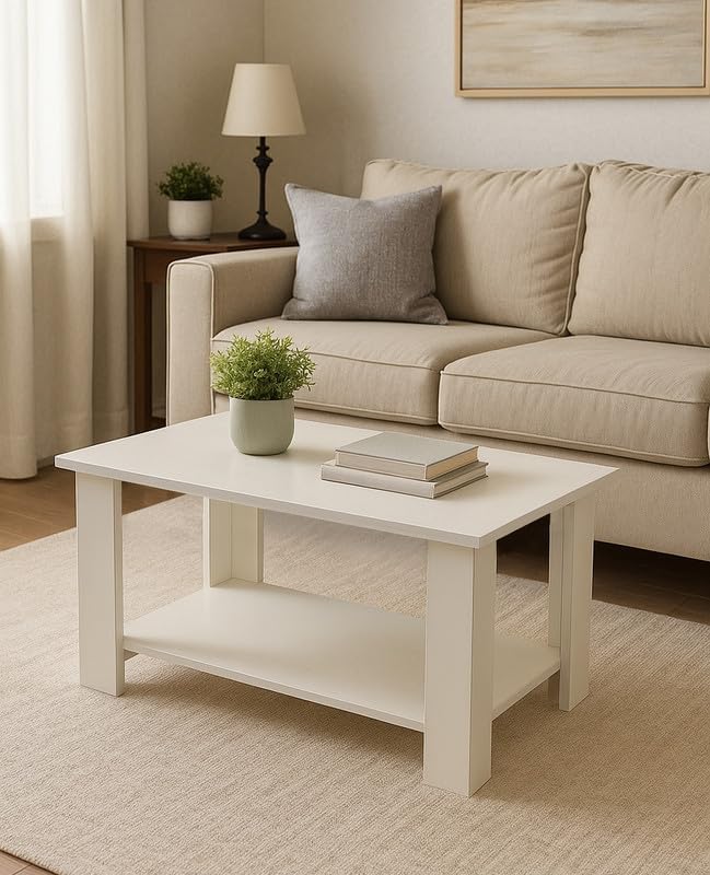 North Avenue LoungeCraft Classic Center Table for Living Room | Rectangular Coffee Table in White Finish | Size 900 x 500 x 450 mm | Simple and Functional Home Furniture-image-13