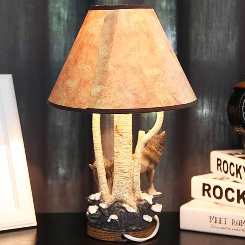 TRIVIDHA Lámpara De Escritorio Moderna Con Lámpara De Mesa Lobo Resina Animal Para Habitación De Niños, Iluminación De Mesa E26 Creativa Retro, Iluminación De Escritorio Para Sala De Estar Y Dormitori