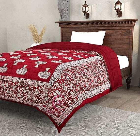 Image of Jaipuri Cotton Razai Double Bed Quilt - Soft AC Floral Print for Winter (Design 6, Single Bed)
