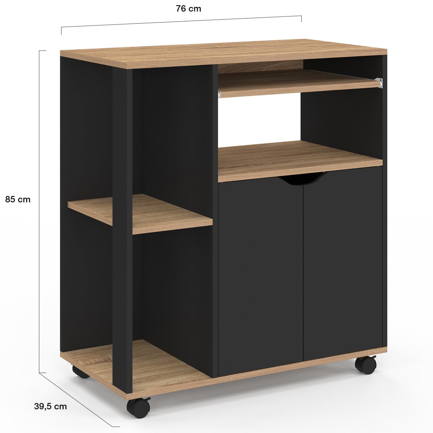 IDMarket - Desserte de cuisine COSI bois noir et plateaux façon hêtre L.76 CM