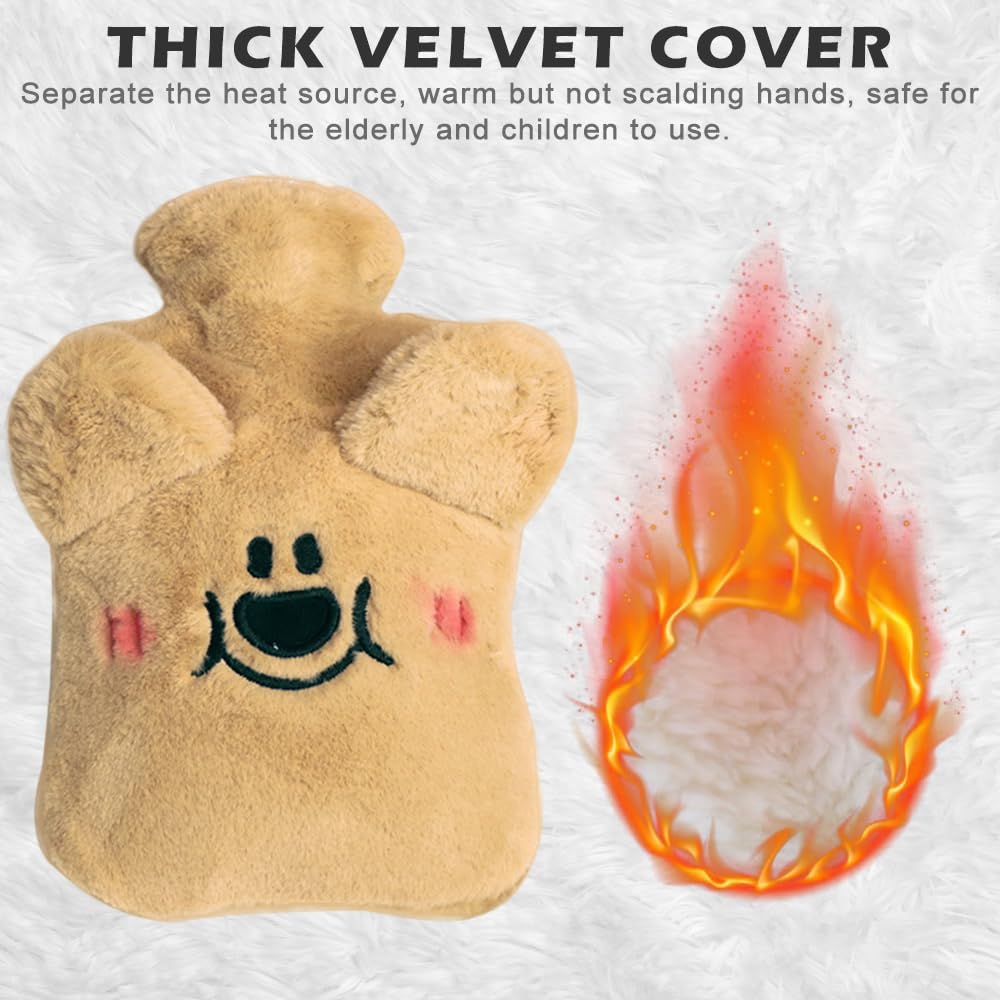 Bolsa Agua Caliente, Bolsa de Agua Caliente con Oso sonrojado de Peluche Lindo y Esponjoso de 1L, Hot Water Bottle Segura, a Prueba de Fugas y Explosiones, Extraíble Para Su Limpieza