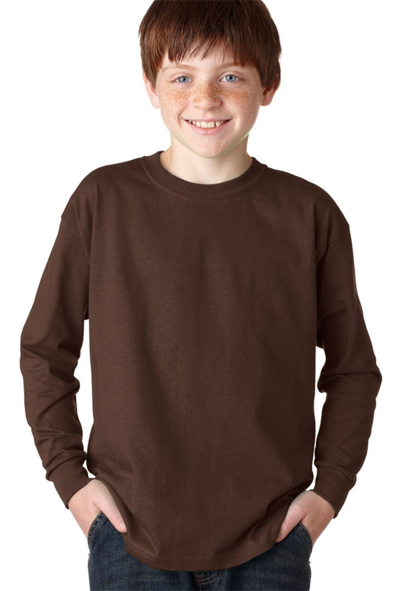 Gildan Men's Ultra Cotton Long Sleeve T-Shirt - 100% Preshrunk Cotton Basic Tee, Dark Chocolate (Large)