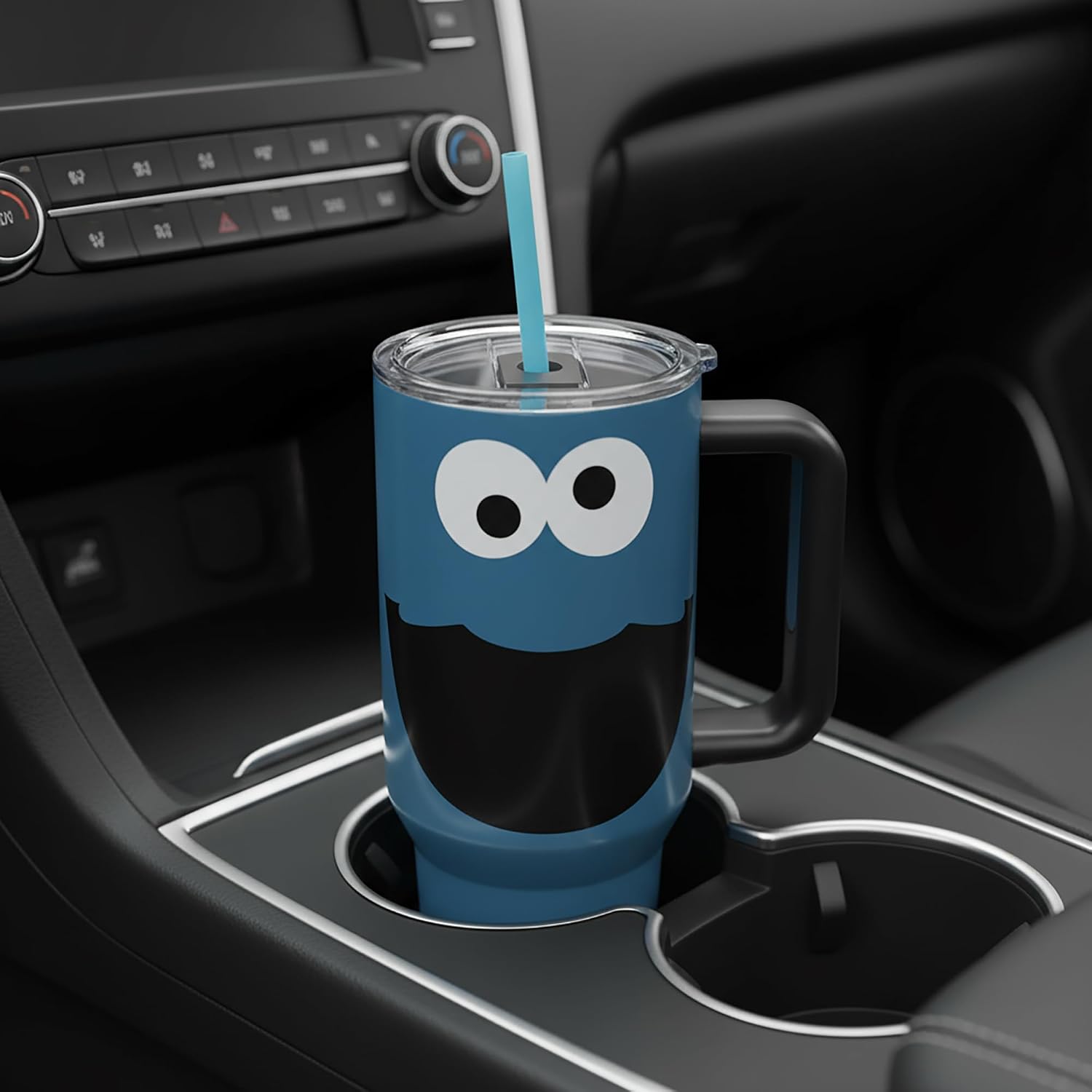 Bioworld Sesame Street Cookie Monster 40 Oz Blue Stainless Steel Tumbler with Handle