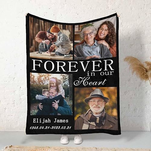 Miniatura 2 de InterestPrint Manta de memoria personalizada, manta de memoria negra para siempre en nuestro corazón, manta personalizada con memoria amorosa,
