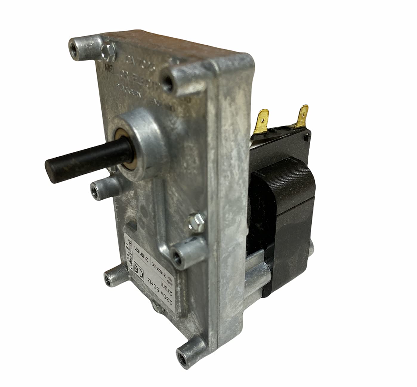 eRicambi, Motoriduttore FB1187 FB1193 per Stufe a Pellet serie T3, Velocità 2rpm, Pacco Lamellare 25mm, Ø Albero 8,5mm, Senso di Rotazione Oraria, Spianatura Singola