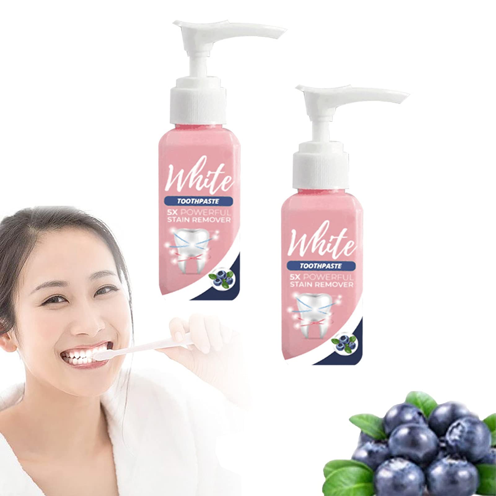 2Pcs 100Ml AllDayWhite Stain Removal Toothpaste, Baking Soda Whitening Toothpaste, Instant Brightify Natural Blueberry Toothpaste, Fight Bleeding Gums Toothpaste