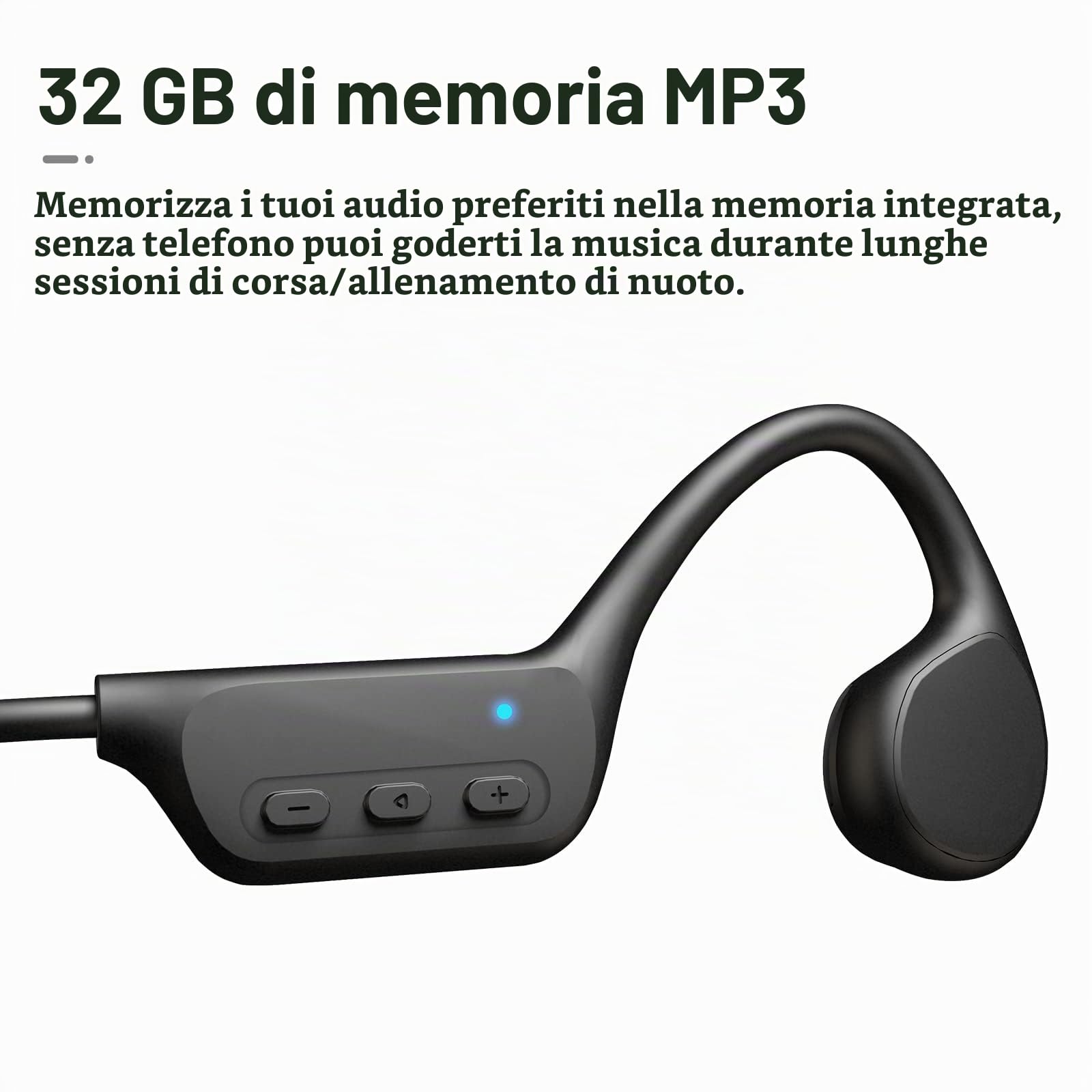 Cuffie a Conduzione Ossea Auricolari Nuoto, Impermeabile IPX8, Lettore MP3 32GB, Bluetooth 5.3, Auricolari Sportivi Senza Fili Aperti, Microfono Integrato