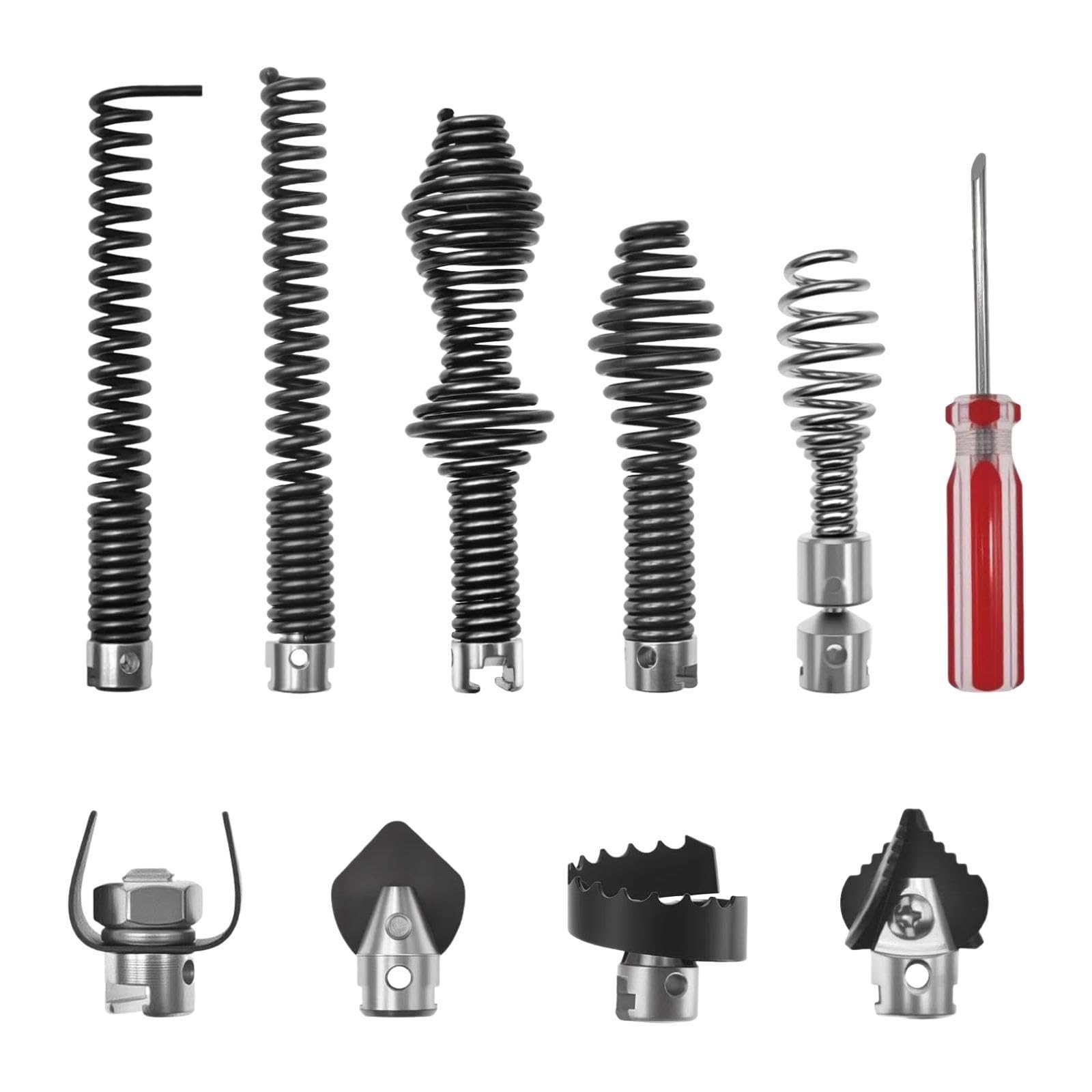Kit de Limpieza de Tuberías Metálicas (8 Piezas) Que Incluye Una de Resorte Y Un Cabezal de Corte, Ideal para Servicios de Plomería Y, Juego de 10
