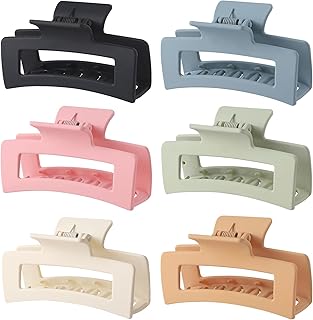 Sisiaipu 3.5 Inch Medium Hair Claw Clips 6 Pcs claw clips for Women and Girls Square Hair Clips Rectangular Claw Clips Nonslip Acrylic Banana Jaw Jumbo Claw Clips Hair Accessories -Light