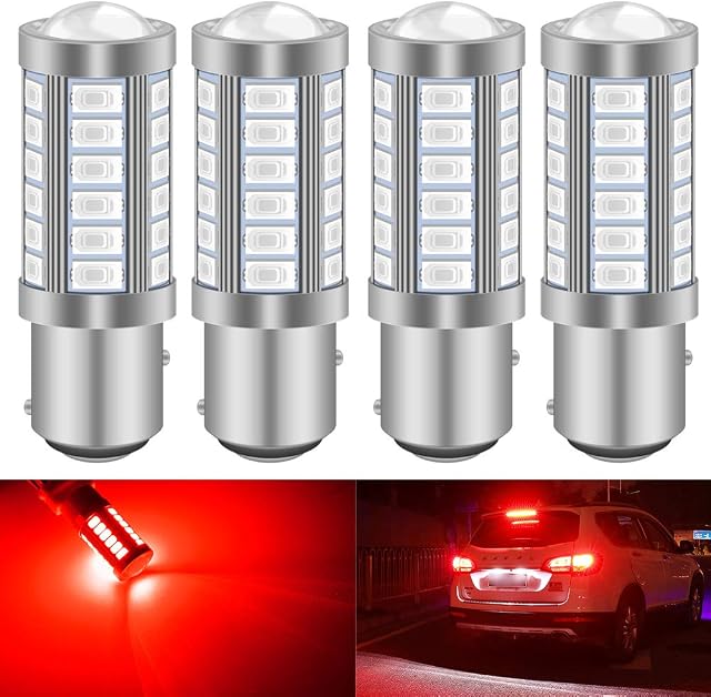 KATUR 4pcs 1157 BAY15D 5630 33-SMD Red 900 Lumens Super Bright LED Turn Tail Brake Stop Signal Light Lamp Bulb 12V 3.6W